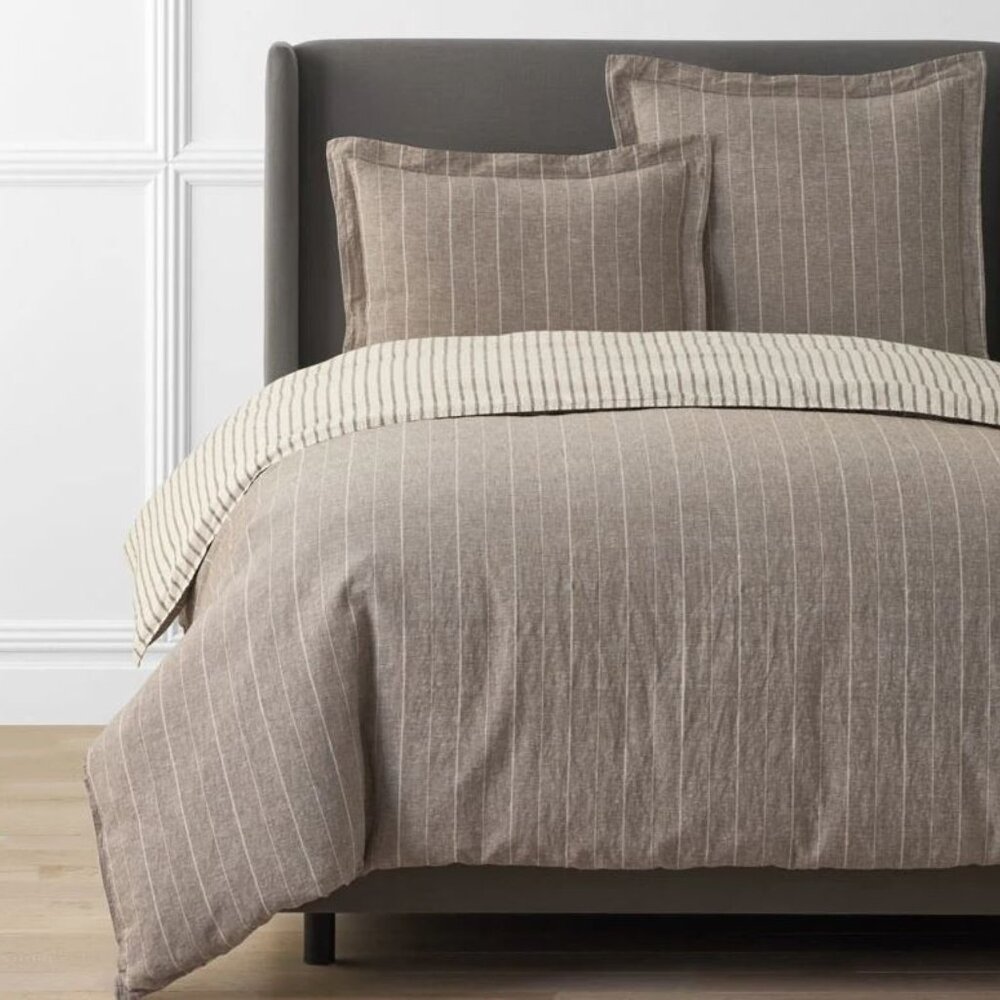 Tailored Stripes Premium Breathable Washed Linen Cotton Reversible Duvet Cover